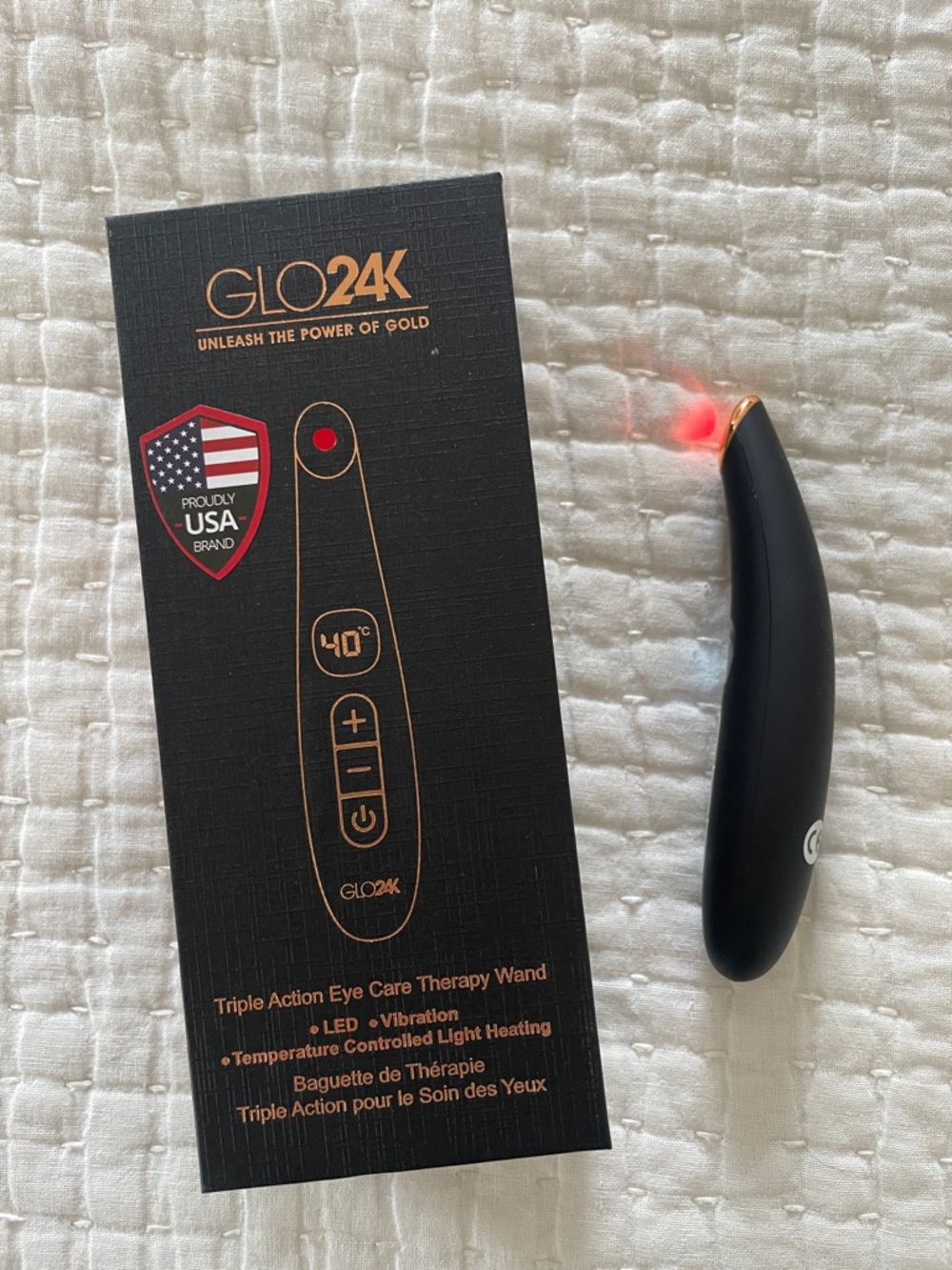 GLO24K Eye Care Therapy Wand - Black with Rose Gold Accents